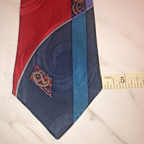 Status Quo Men's Paisley Patch Block Medallion 100% Silk Multi Color Necktie 57" - Picture 8 of 10
